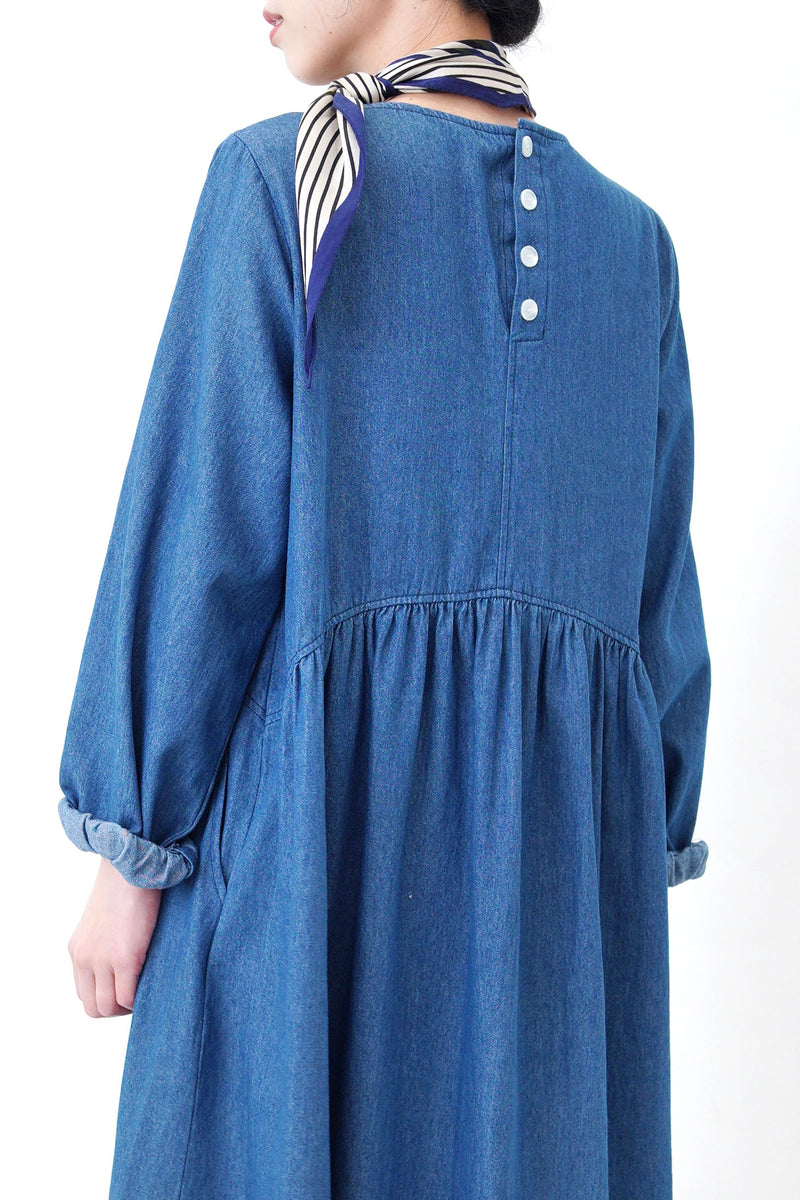 Blue frill soft denim dress