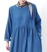 Blue frill soft denim dress