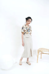 Oatmeal linen skirt w/ waist pocket