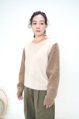 Brown tone patchwork soft sweater