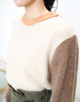 Brown tone patchwork soft sweater