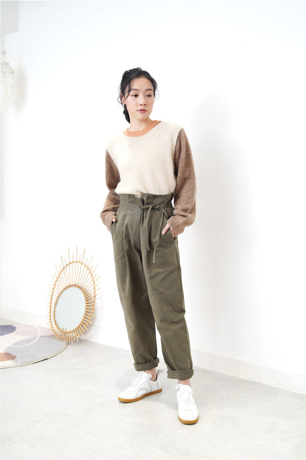 Brown tone patchwork soft sweater