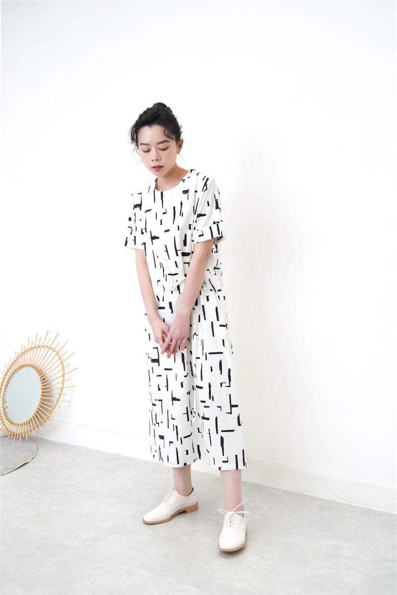White dress in brush stroke pattern