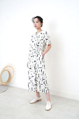 White dress in brush stroke pattern
