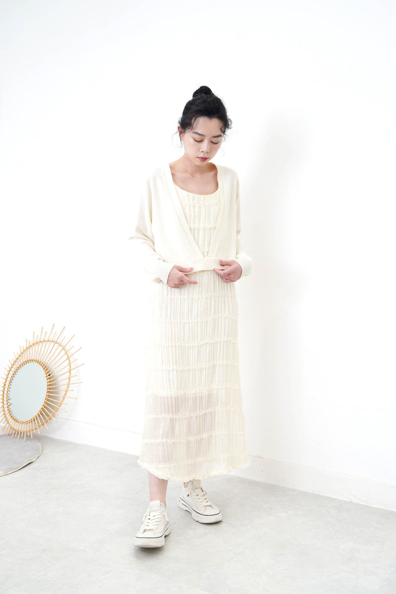 Cream cami dress in frill details