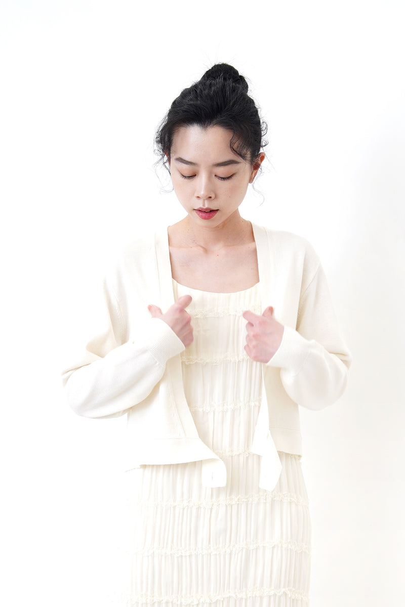 cream minimal open cut cardigan