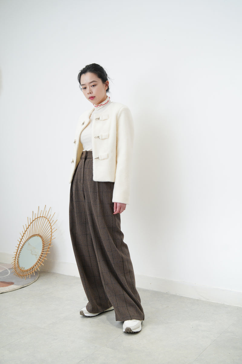 Brown checked high waist trousers