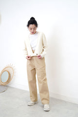 cream minimal open cut cardigan