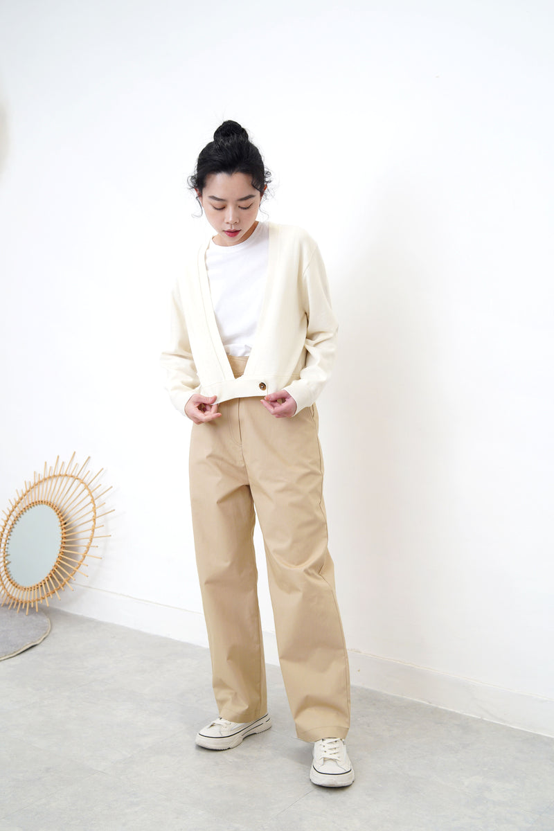 cream minimal open cut cardigan