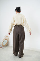 Brown checked high waist trousers