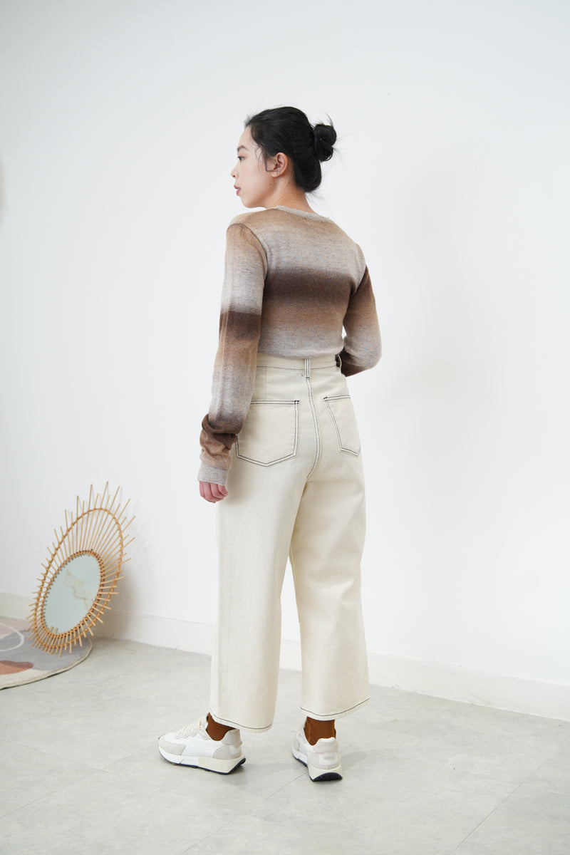 Ivory outlined trousers w/ adjustable waist