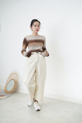 Brown gradient soft knit top in split hem
