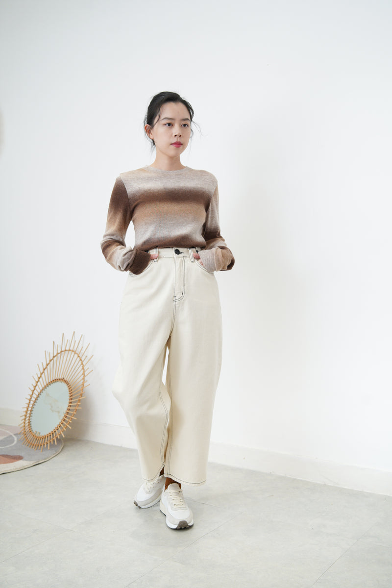 Brown gradient soft knit top in split hem
