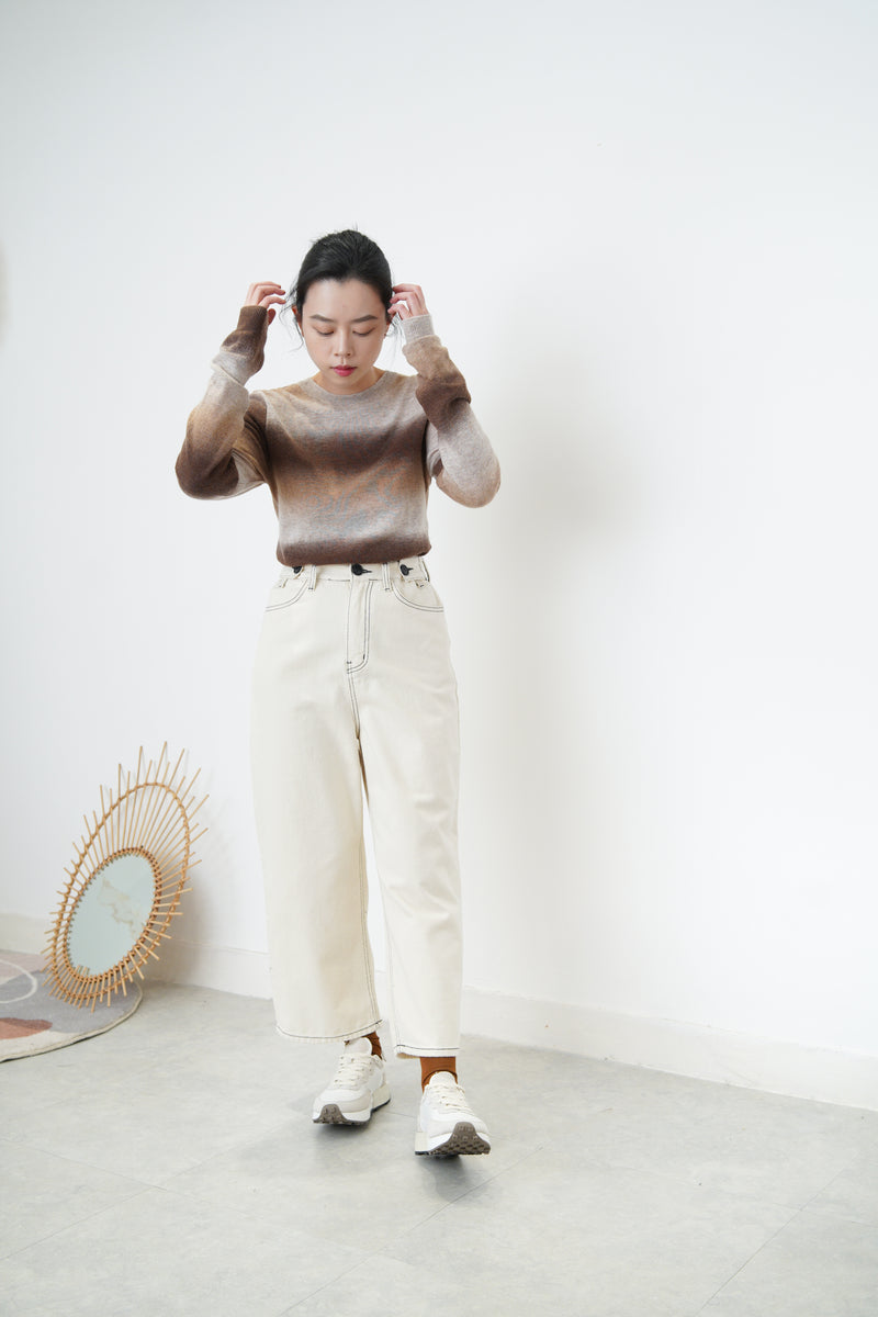 Ivory outlined trousers w/ adjustable waist