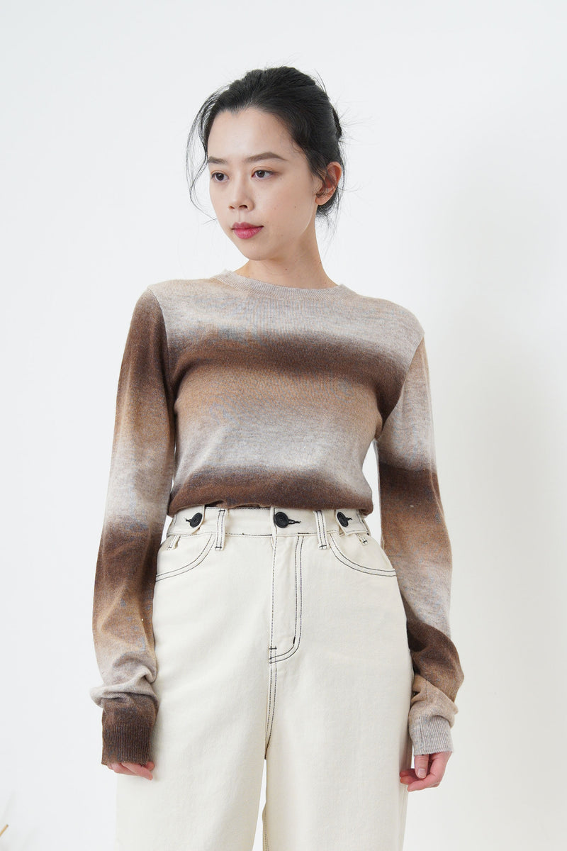 Brown gradient soft knit top in split hem