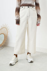 Ivory outlined trousers w/ adjustable waist