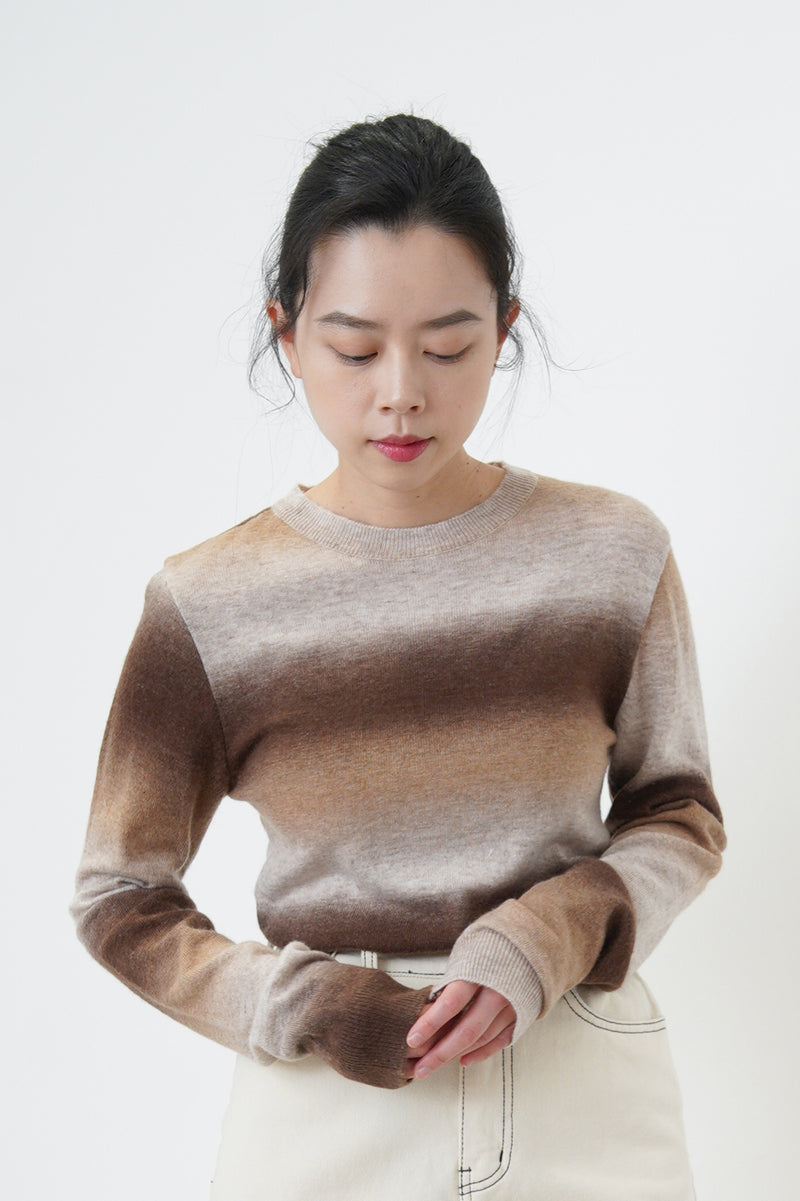 Brown gradient soft knit top in split hem