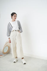 Ivory outlined trousers w/ adjustable waist