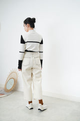 Ivory outlined trousers w/ adjustable waist