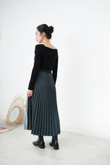 Green layering pleats skirt