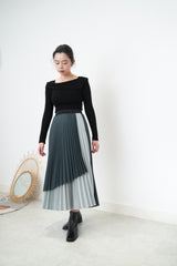 Green layering pleats skirt