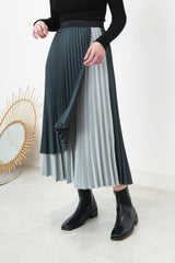 Green layering pleats skirt