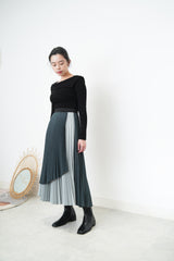 Green layering pleats skirt