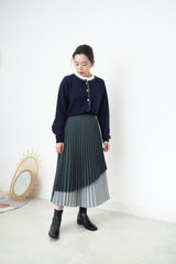 Green layering pleats skirt