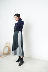 Green layering pleats skirt