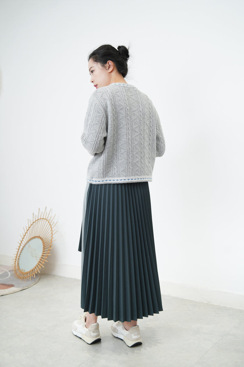 Green layering pleats skirt