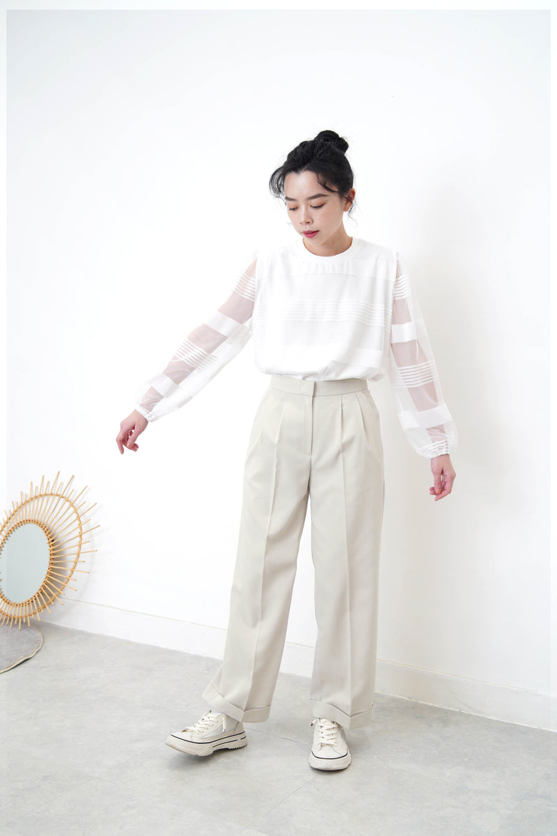 White blouse in stripes sheer layering