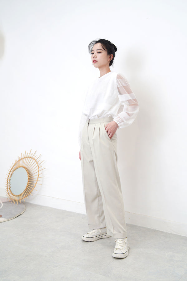 White blouse in stripes sheer layering