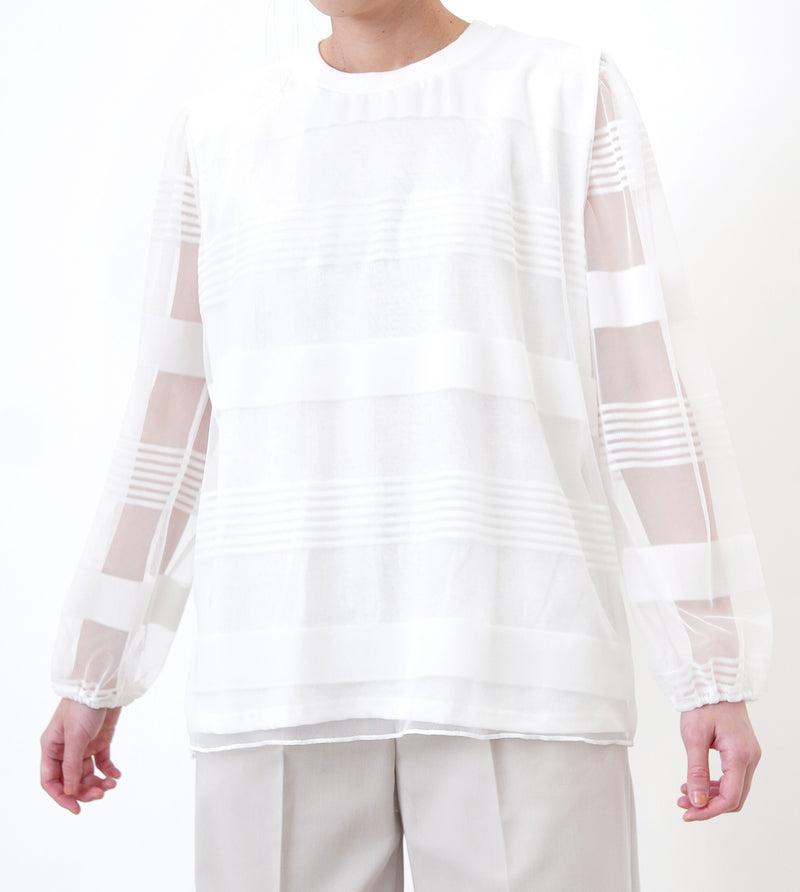 White blouse in stripes sheer layering