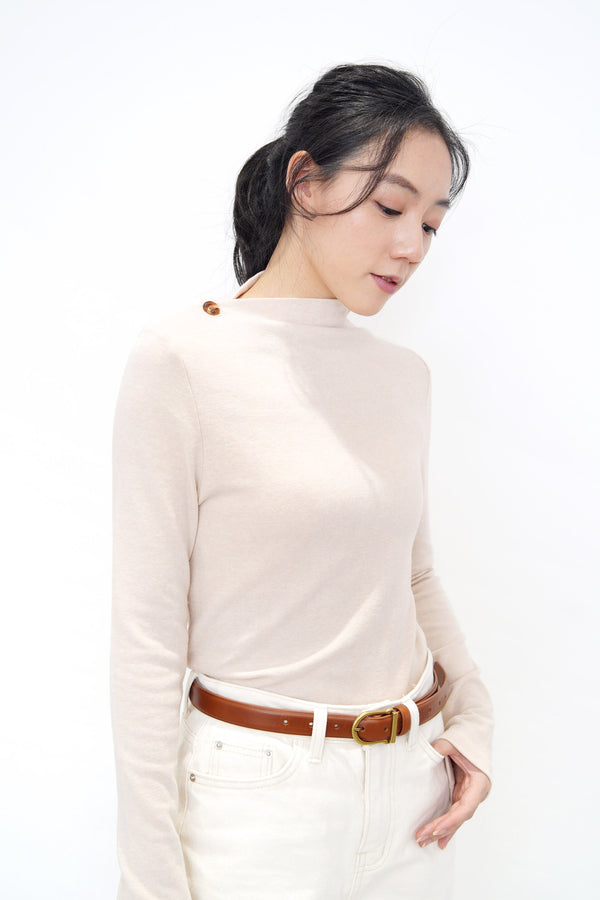 Nude cotton top in asymmetric collar