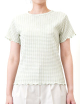 Green checked top in ruffle fringe