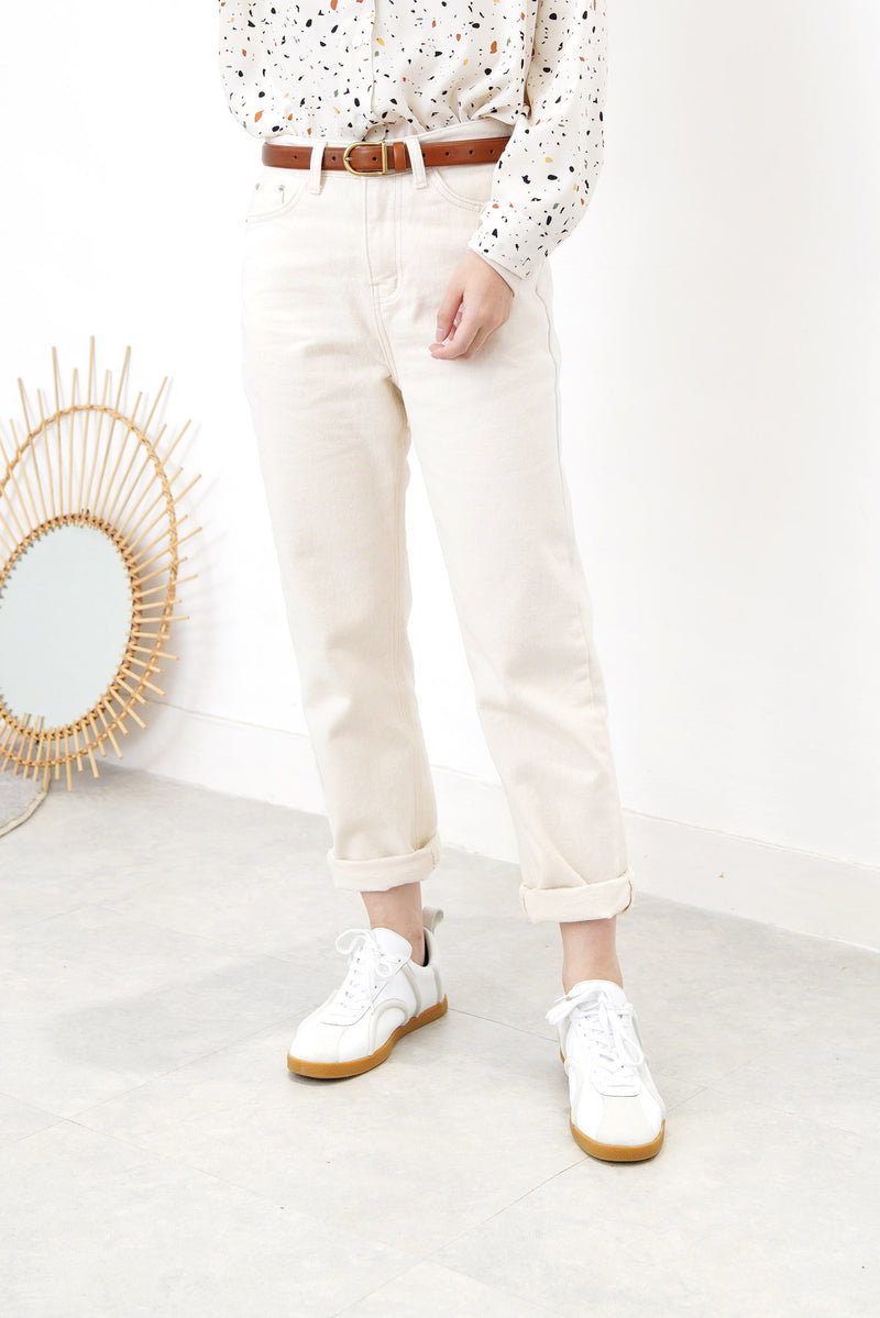 Ivory pencil cut trousers w/ fleece