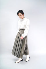 Beige grey pleats skirts in wrap style