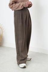 Brown checked high waist trousers