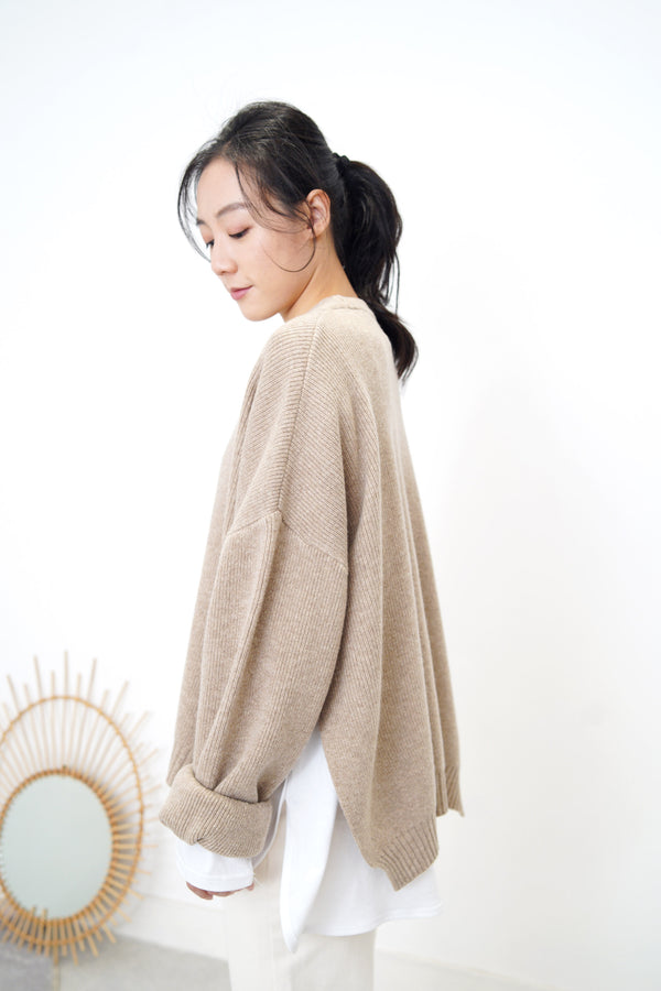 [Set Combo] Oatmeal oversized sweater+White oversized inner