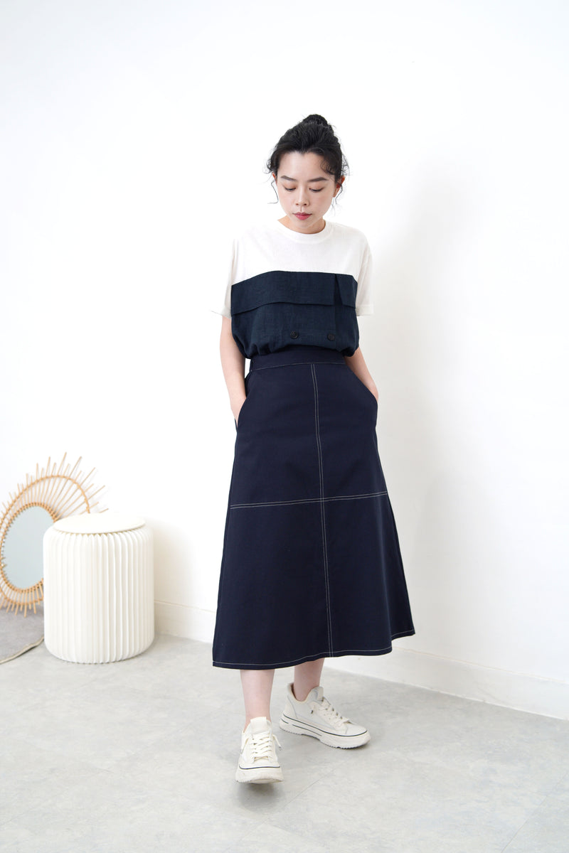 Navy cross stitching skirt