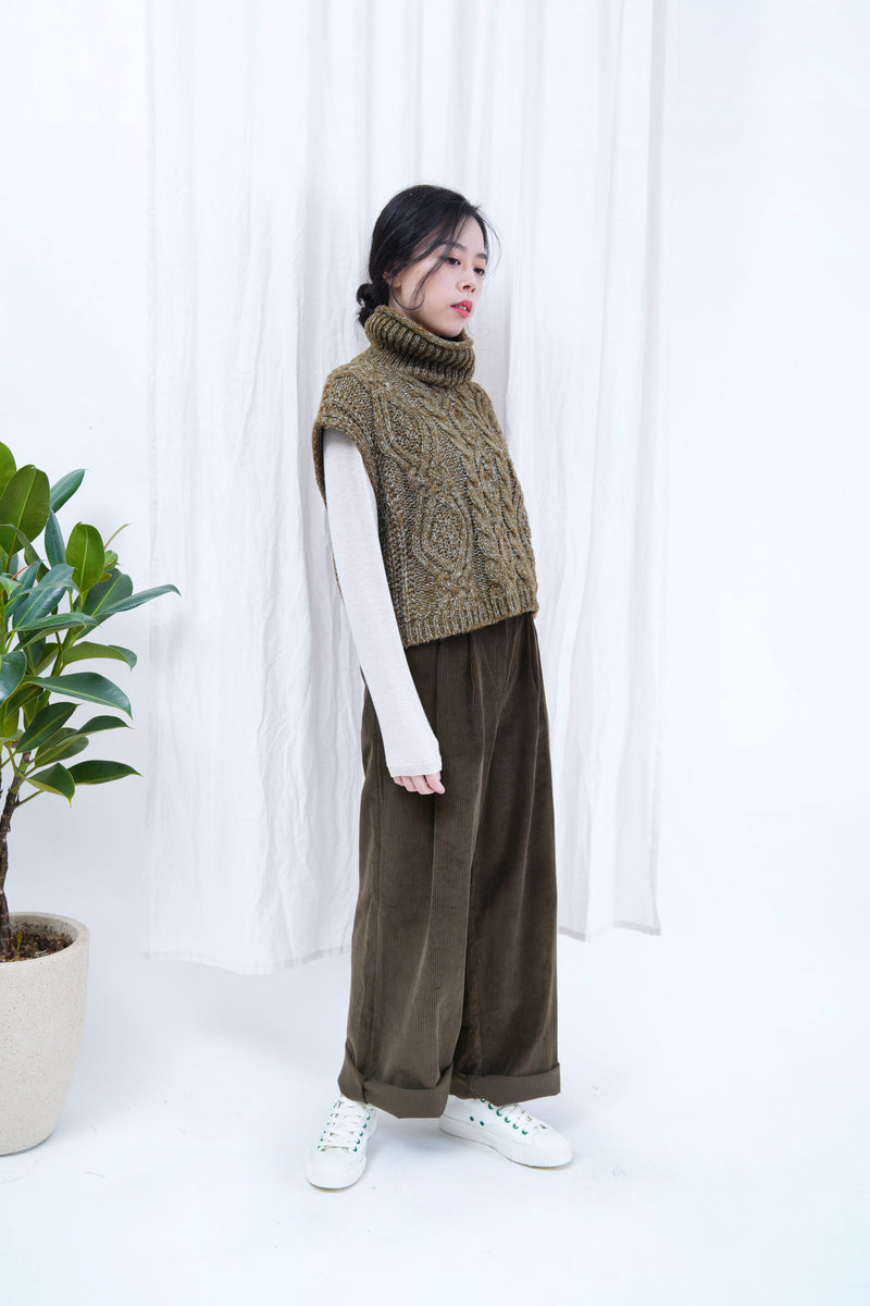 Dark brown corduroy straight cut trousers