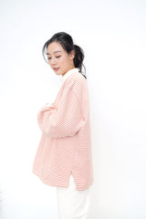 Red stripes pullover in funnel neck