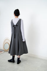 Grey  pleats dress w/ ribbon back