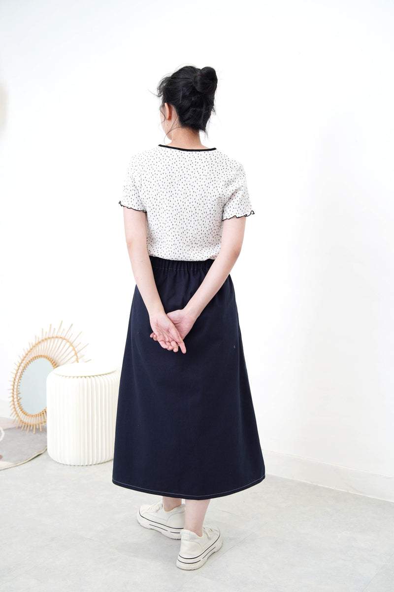 Navy cross stitching skirt