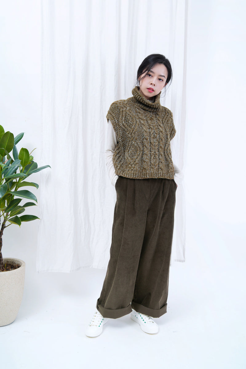 Dark brown corduroy straight cut trousers