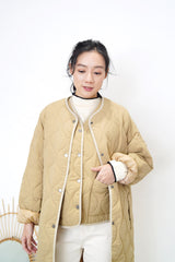 Beige quilted vest & coat in set