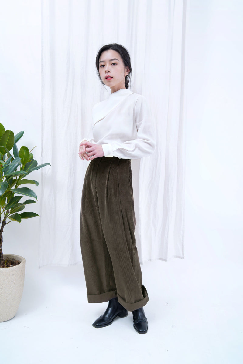 Dark brown corduroy straight cut trousers