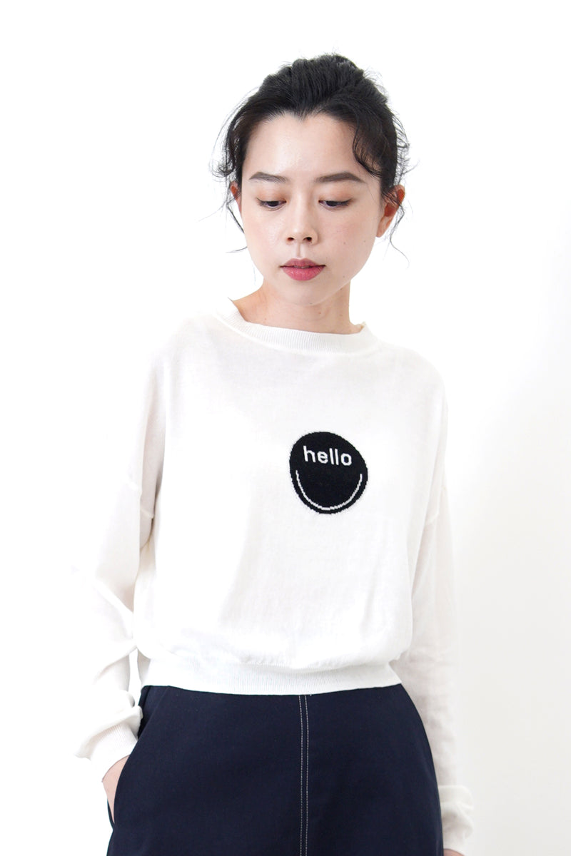 White minimal hello top