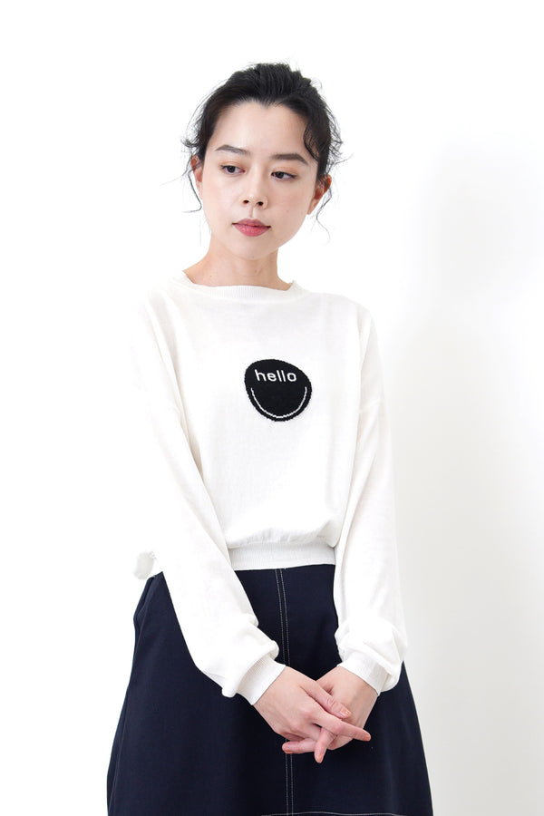 White minimal hello top