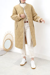 Beige quilted vest & coat in set